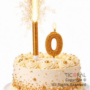 SET BENGALA Y VELA NUMERAL NUMERO 0 CON GIBRE ORO
